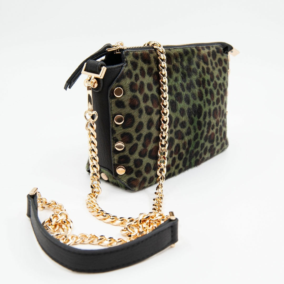 Yeşil Kadın Leopar Baskılı Deri Omuz Çantası - LEATINN LEATHER WEAR