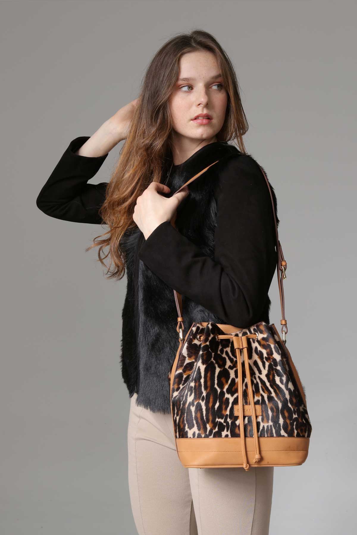 Taba Kadın Leopar Baskılı Torba Deri Çanta - LEATINN LEATHER WEAR
