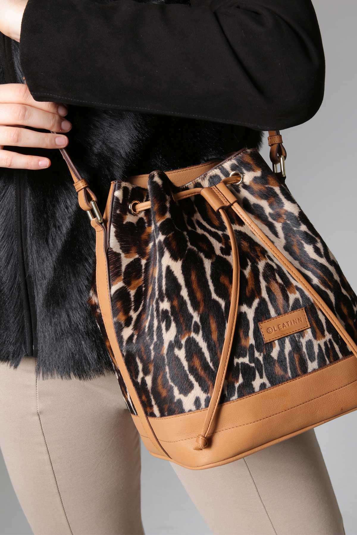 Taba Kadın Leopar Baskılı Torba Deri Çanta - LEATINN LEATHER WEAR