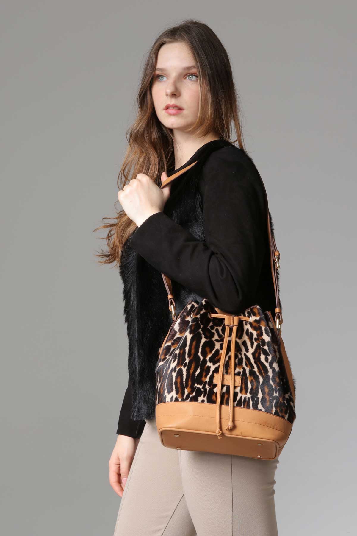 Taba Kadın Leopar Baskılı Torba Deri Çanta - LEATINN LEATHER WEAR