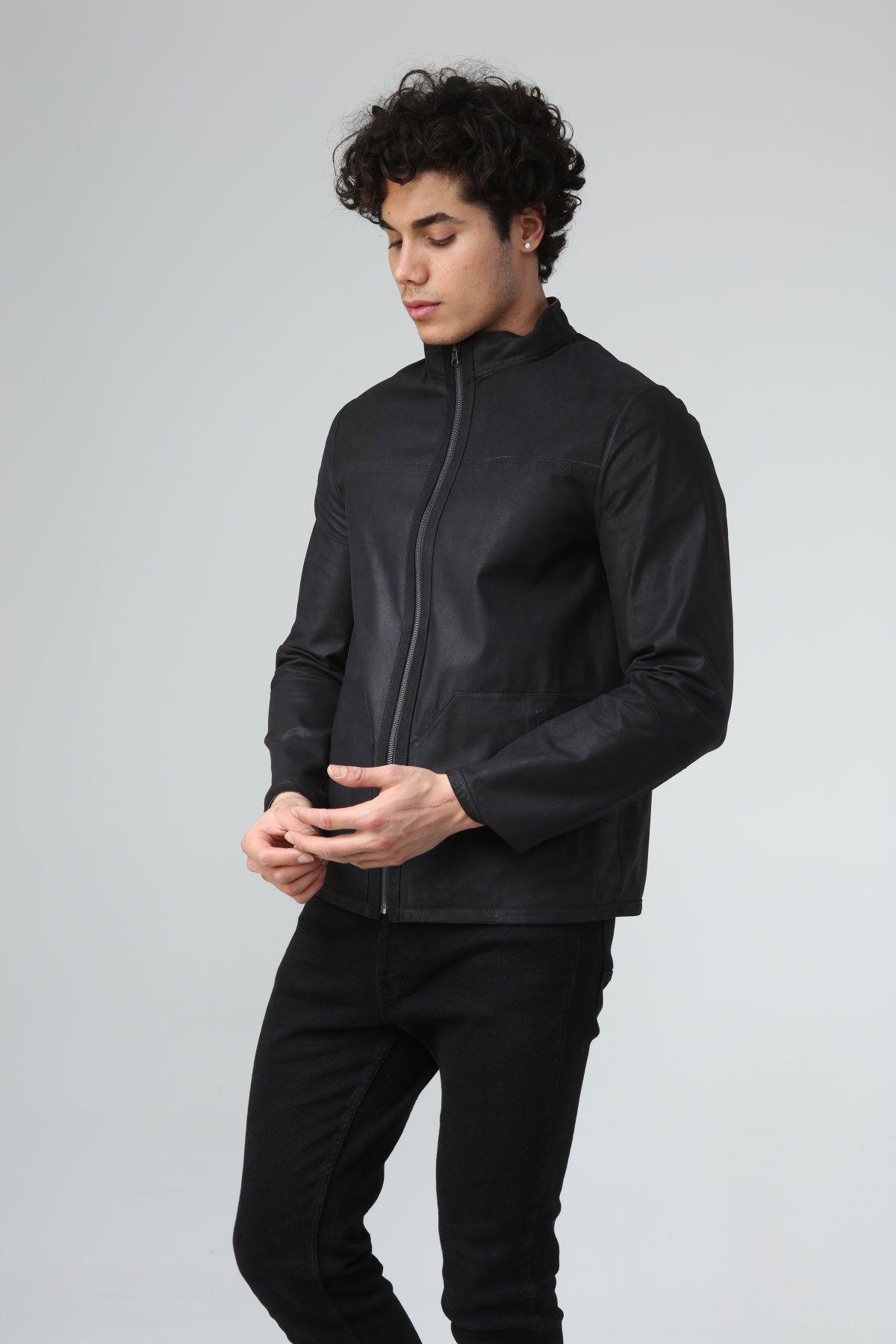 Lacivert Erkek Eskitme Deri Ceket - LEATINN LEATHER WEAR