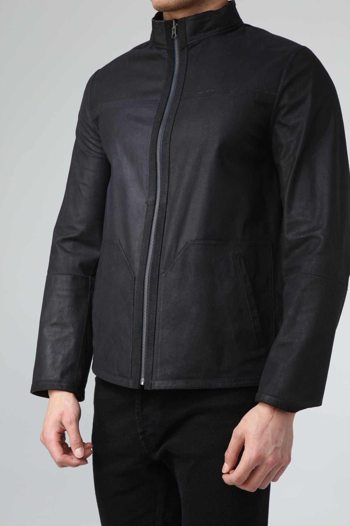 Lacivert Erkek Eskitme Deri Ceket - LEATINN LEATHER WEAR