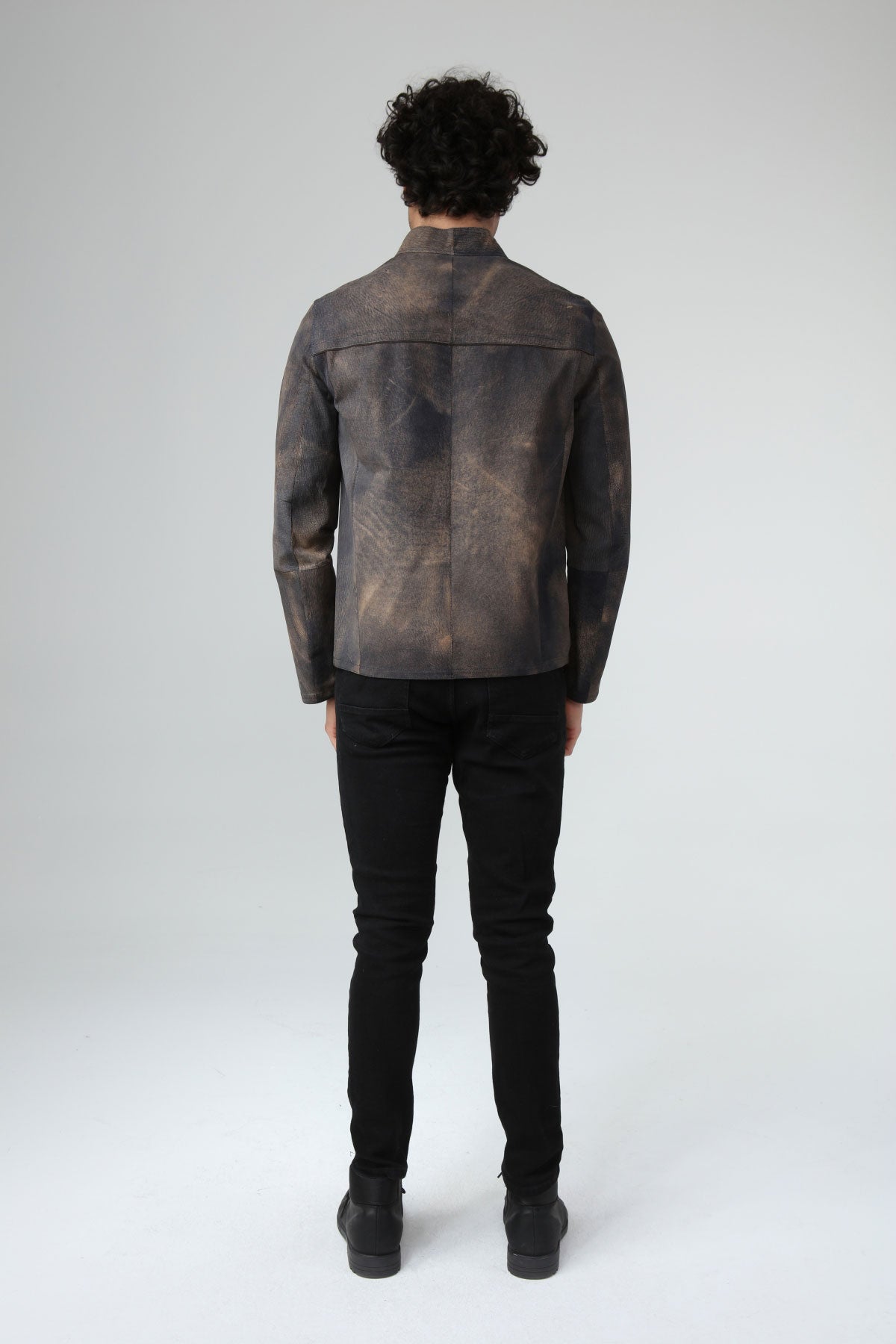Lacivert Erkek Eskitme Deri Ceket - LEATINN LEATHER WEAR