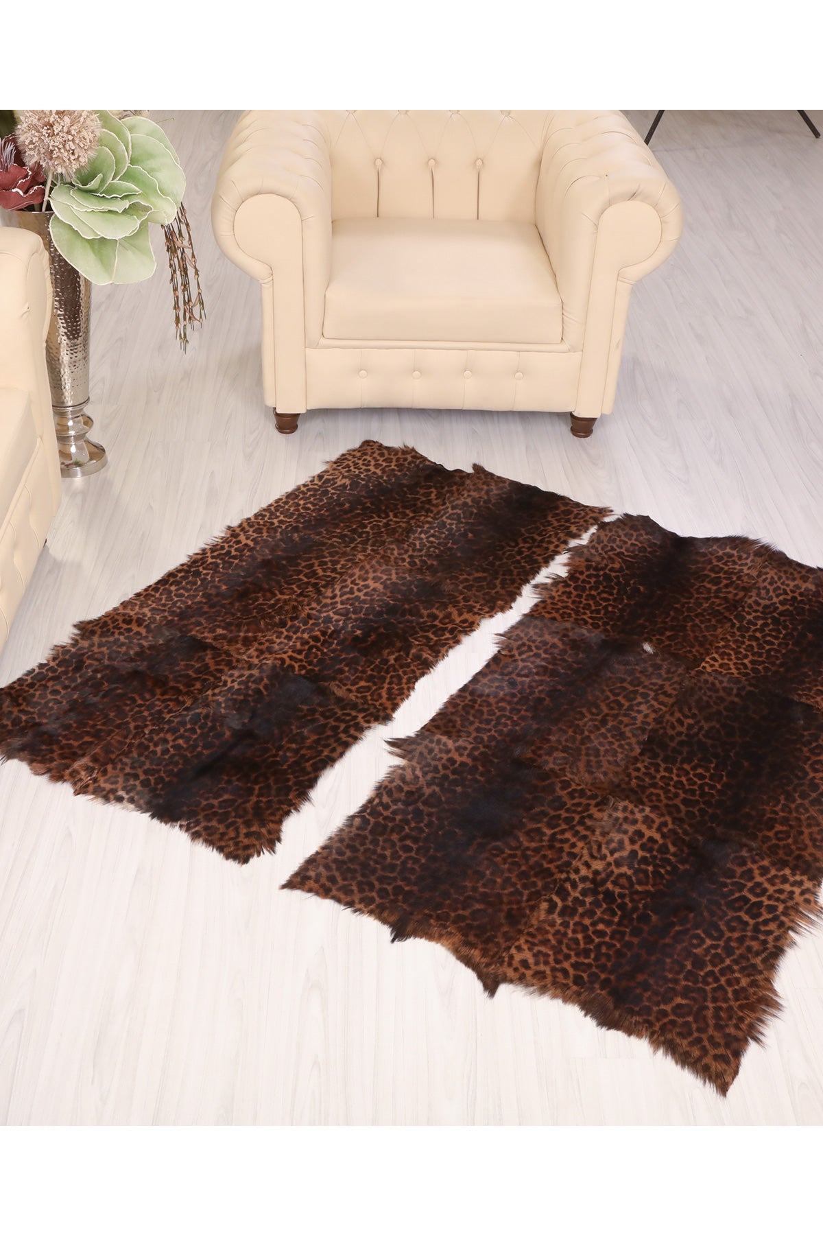 Leopar Desenli Deri Yolluk Halı - LEATINN LEATHER WEAR