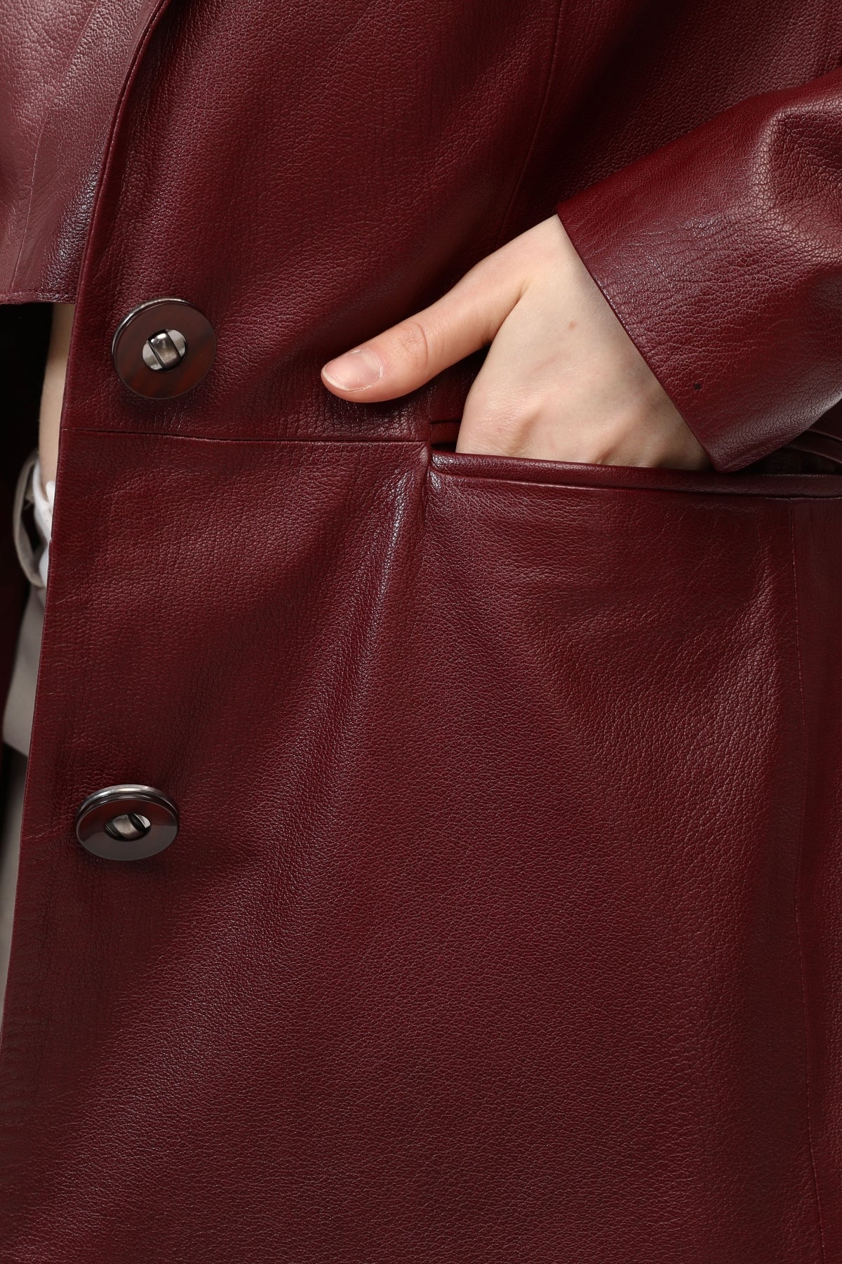 Bordo Kadın Blazer Deri Ceket