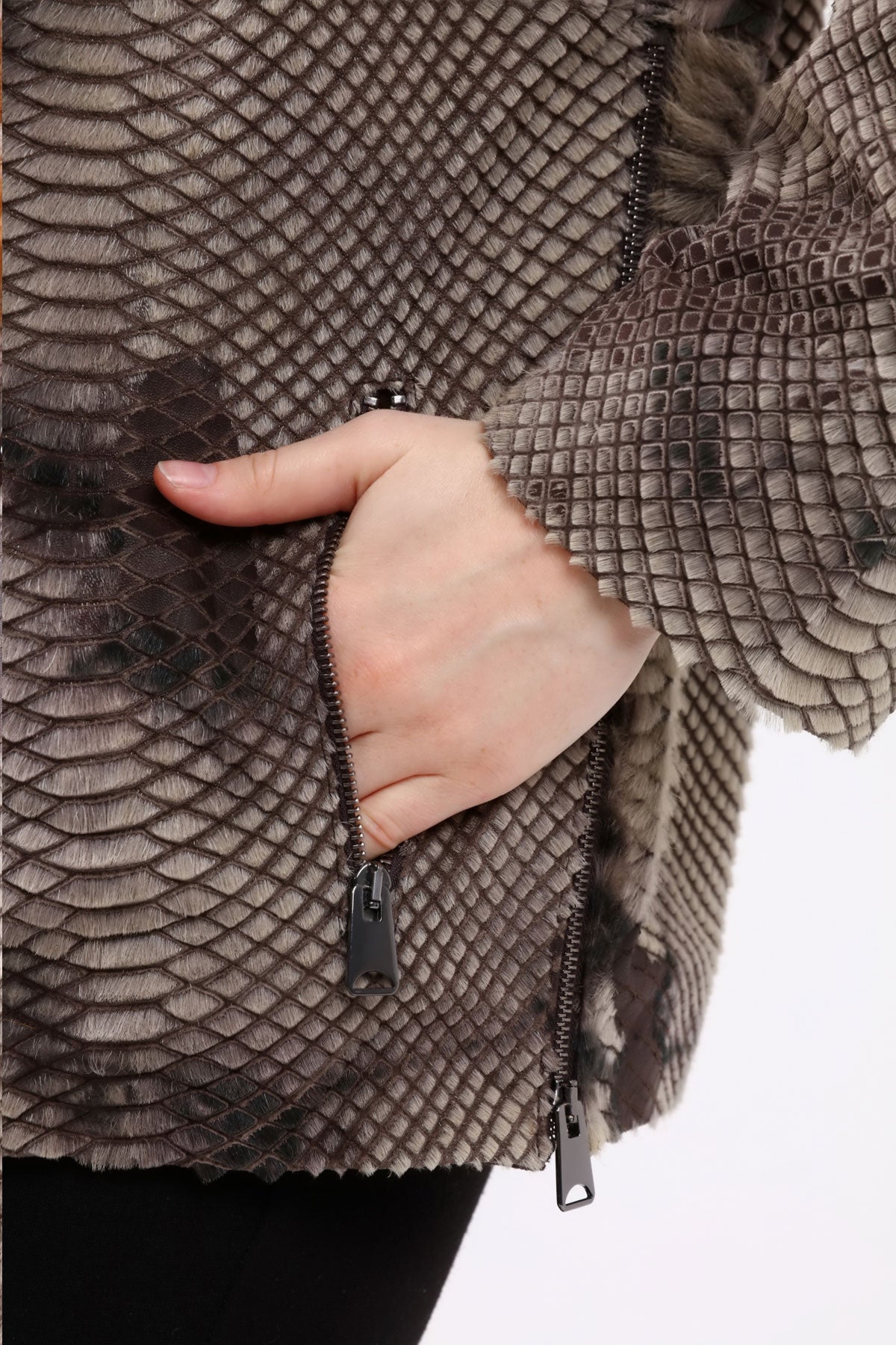 Kahve Kadın Anakonda Desenli Deri Ceket - LEATINN LEATHER WEAR