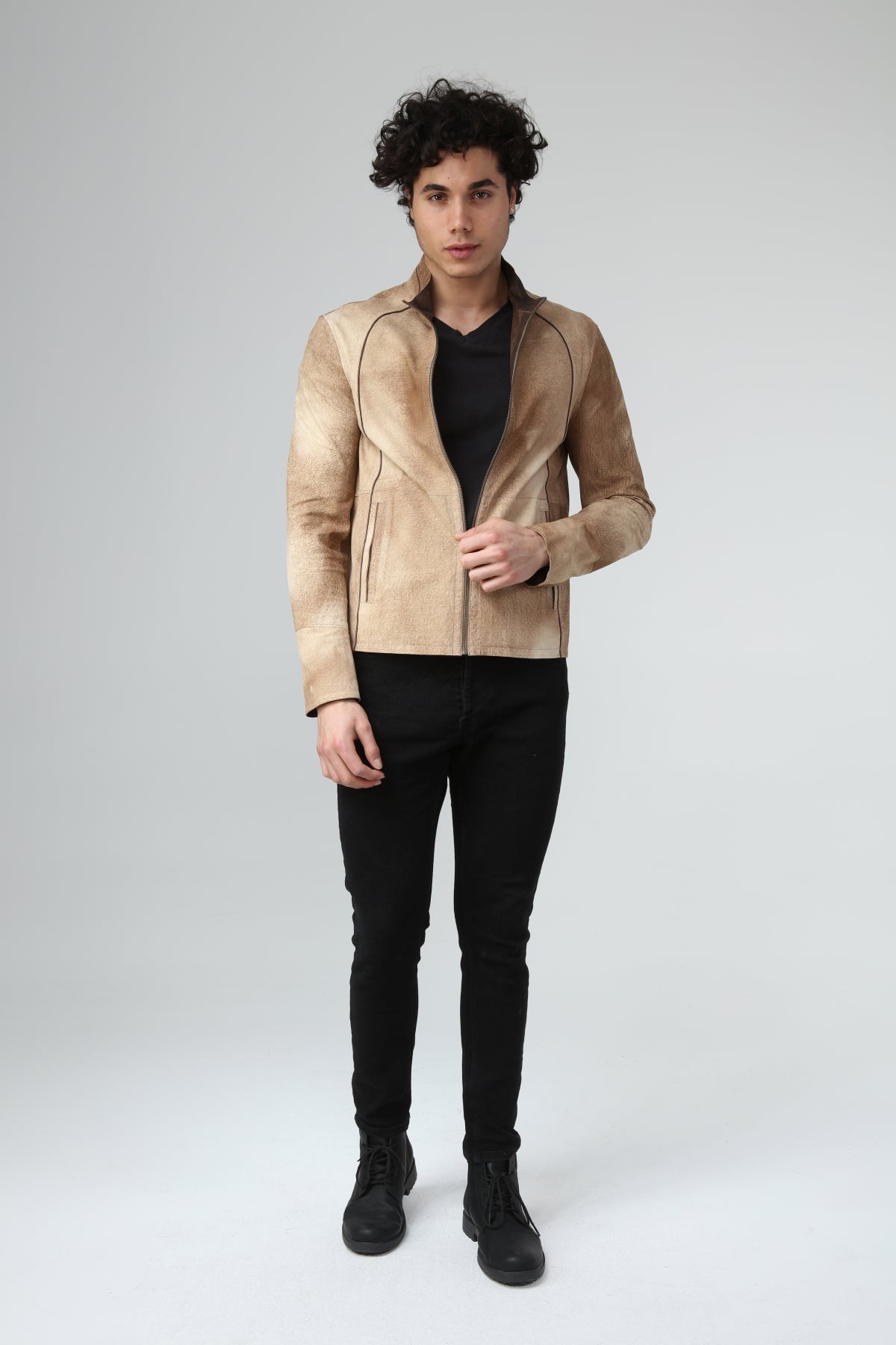 Camel Eskitme Erkek Deri Ceket - LEATINN LEATHER WEAR