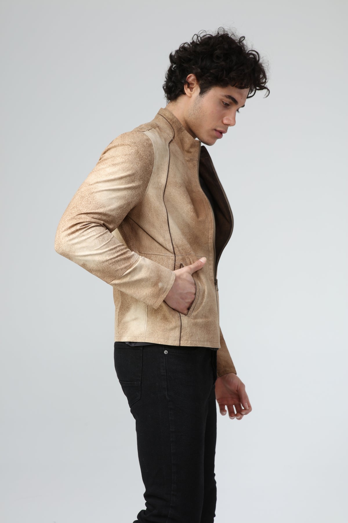 Camel Eskitme Erkek Deri Ceket - LEATINN LEATHER WEAR