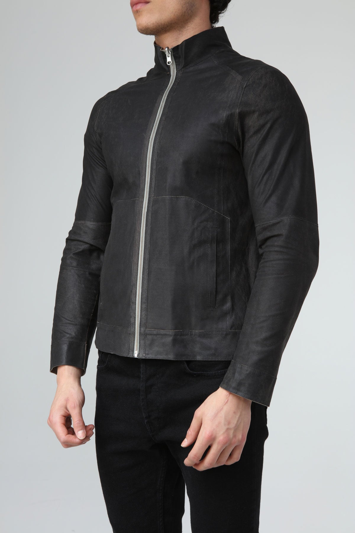 Gri Eskitme Erkek Deri Ceket - LEATINN LEATHER WEAR