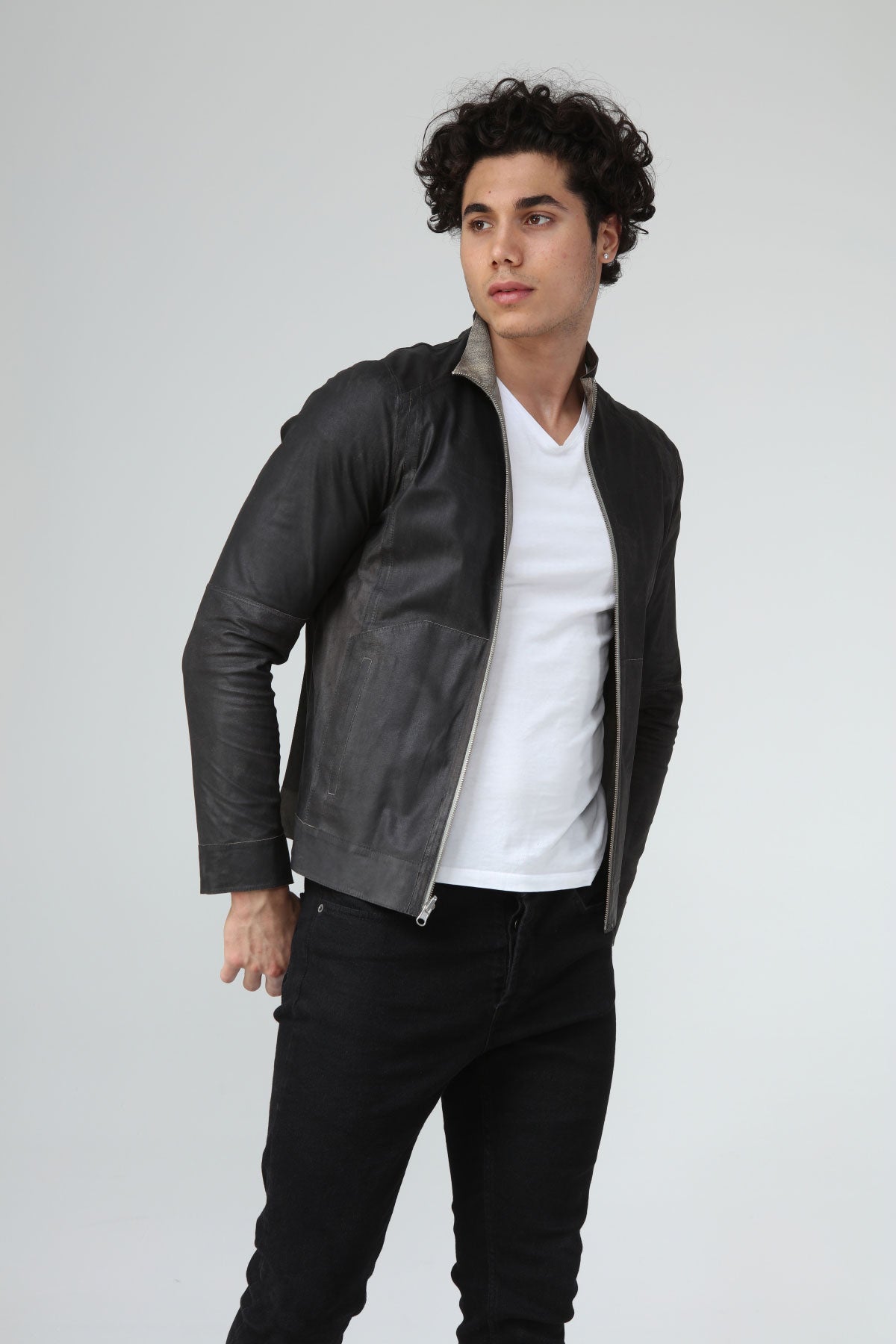 Gri Eskitme Erkek Deri Ceket - LEATINN LEATHER WEAR