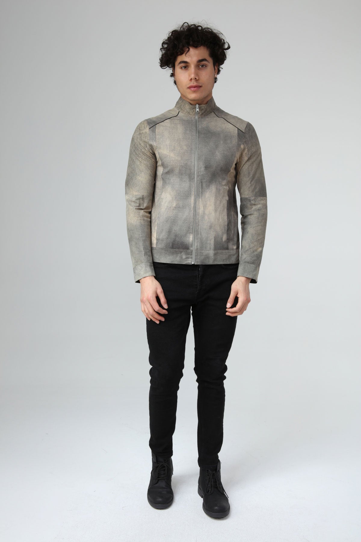 Gri Eskitme Erkek Deri Ceket - LEATINN LEATHER WEAR