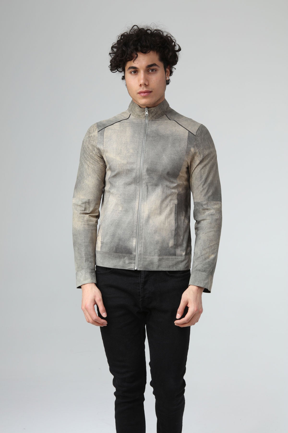 Gri Eskitme Erkek Deri Ceket - LEATINN LEATHER WEAR