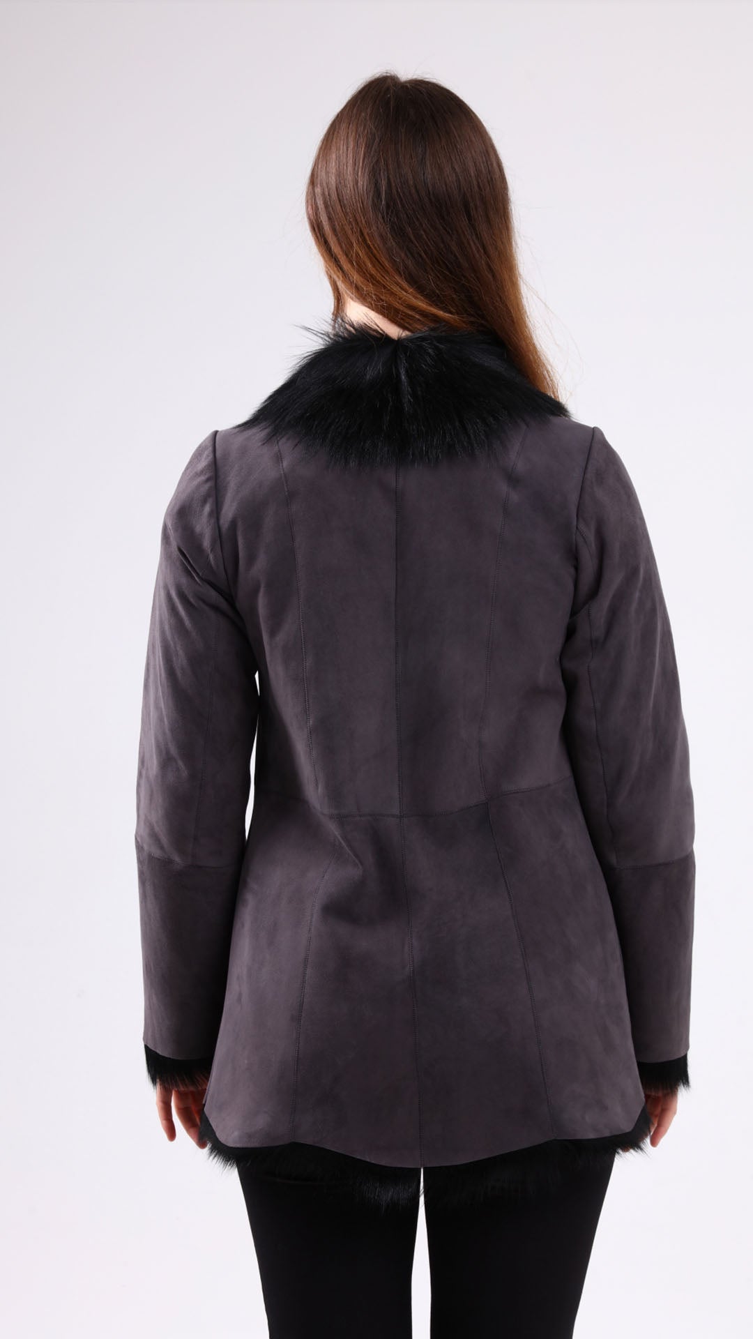 Gri Kadın Süet Deri Kaban - LEATINN LEATHER WEAR