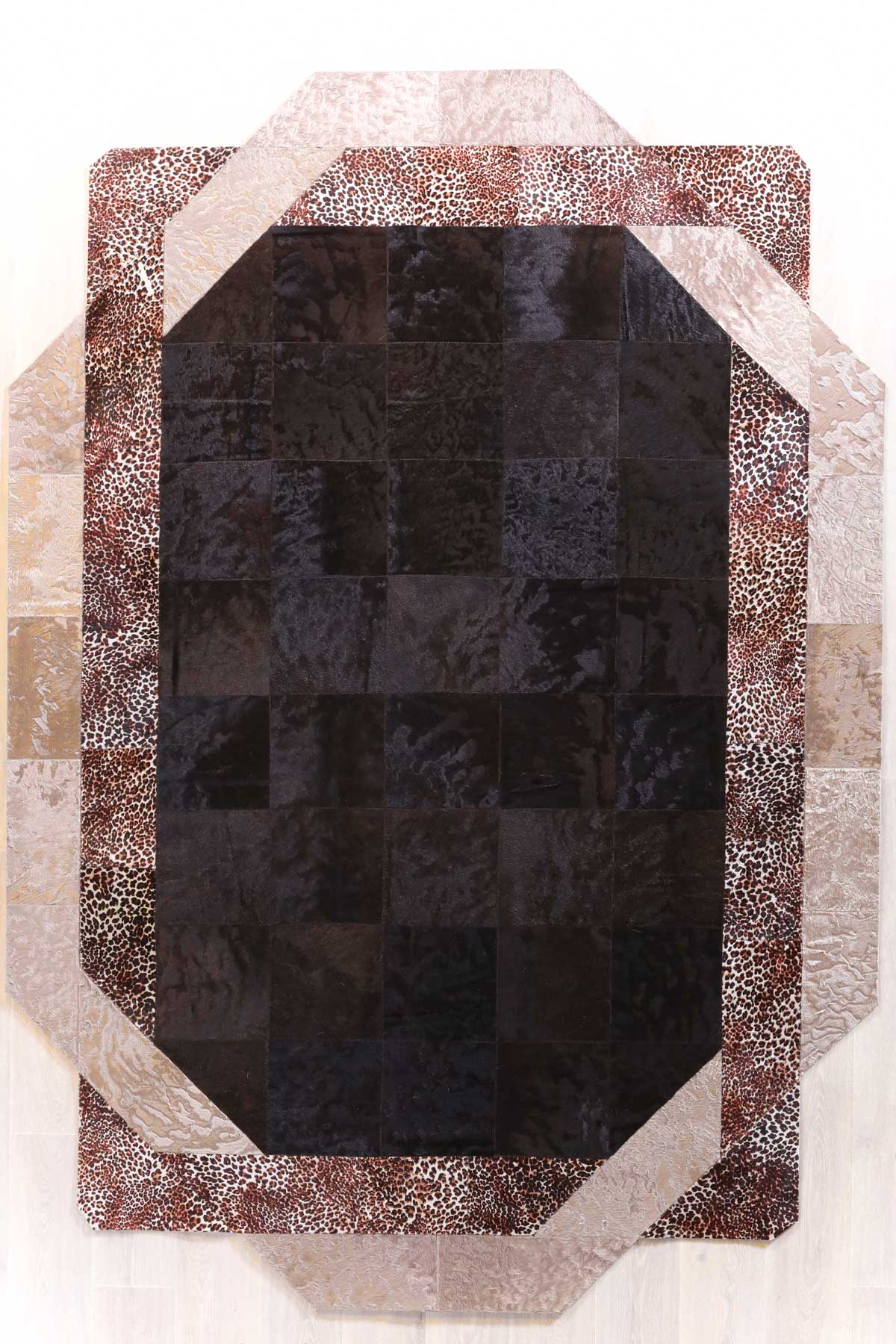 Leopar Baskı Kahve Deri Halı - LEATINN LEATHER WEAR