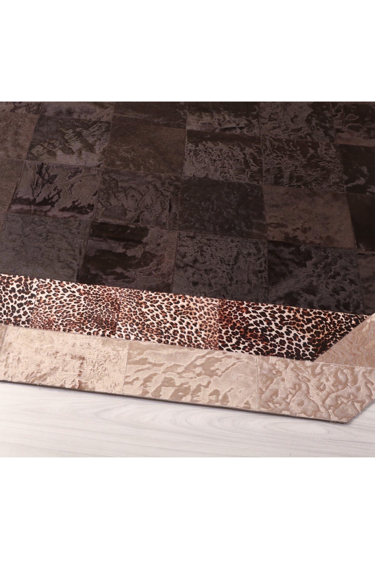 Leopar Baskı Kahve Deri Halı - LEATINN LEATHER WEAR