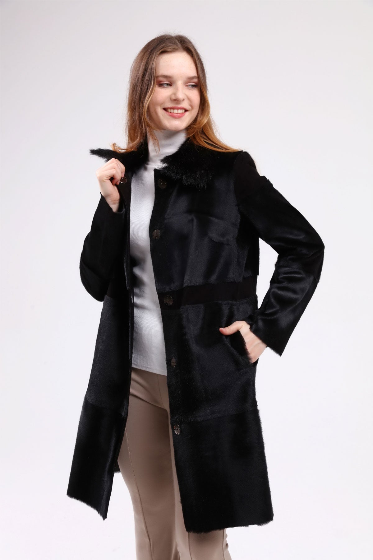 Siyah Kadın Deri Kaban - LEATINN LEATHER WEAR