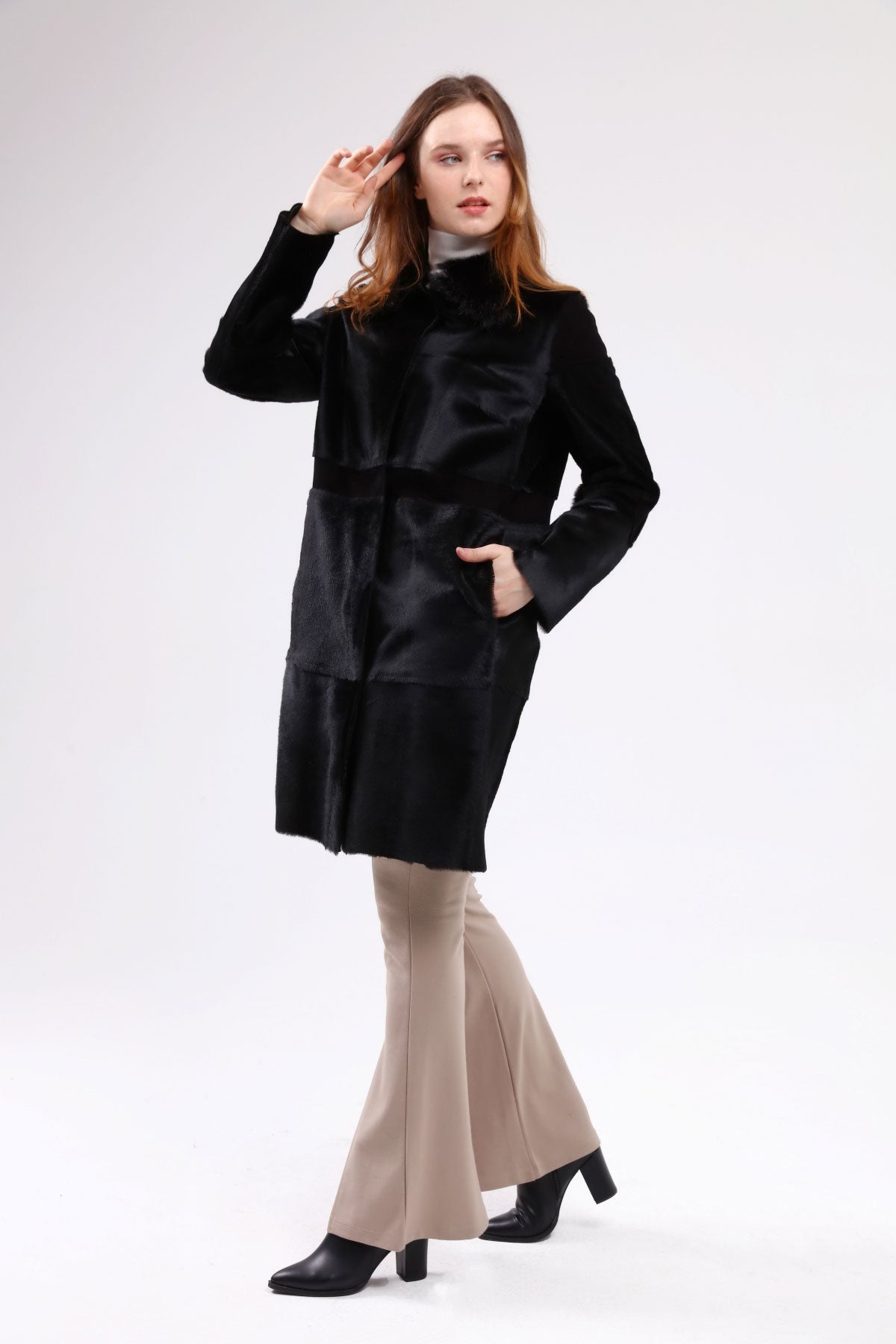 Siyah Kadın Deri Kaban - LEATINN LEATHER WEAR