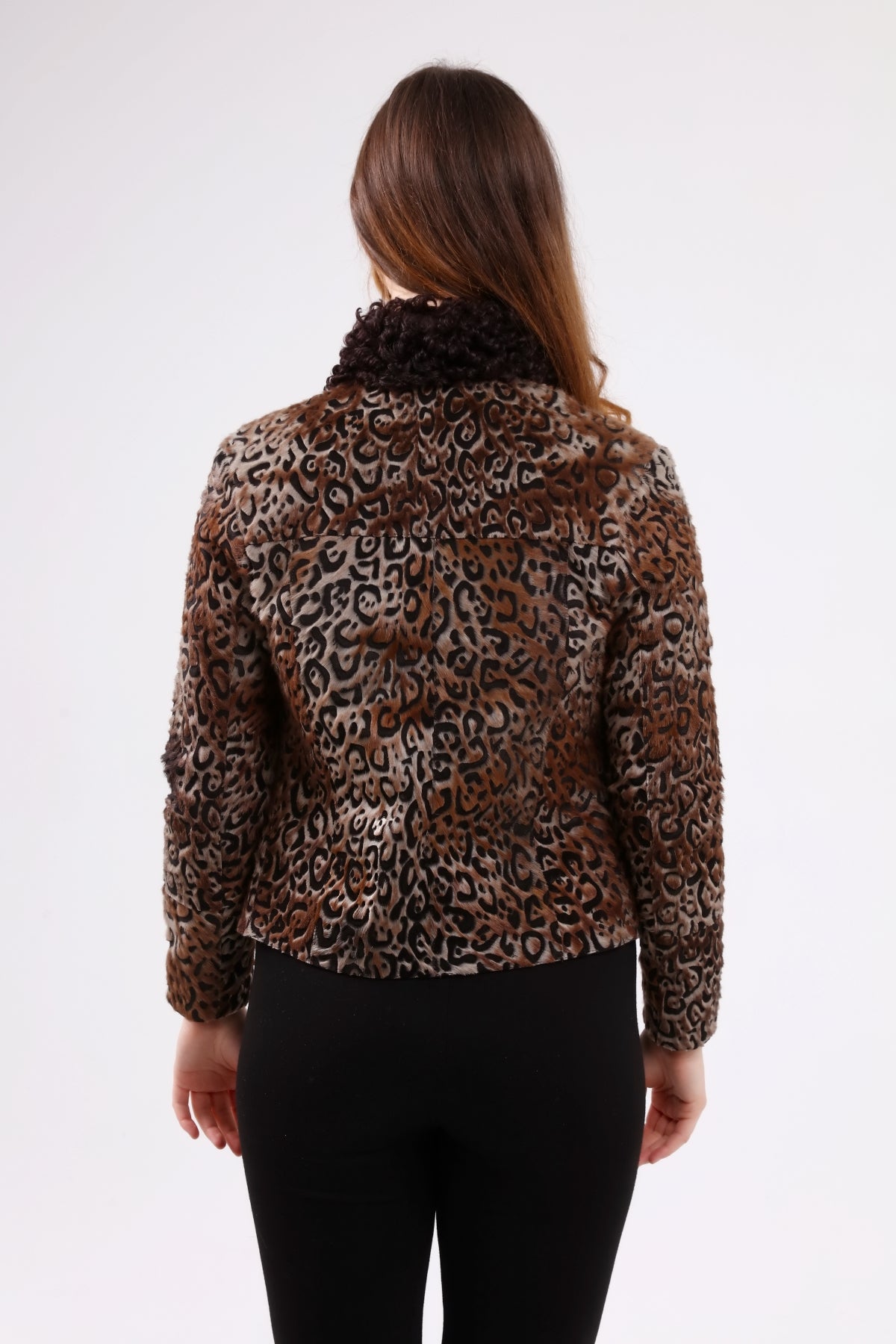 Kahverengi Kadın Leopar Desenli Deri Ceket - LEATINN LEATHER WEAR