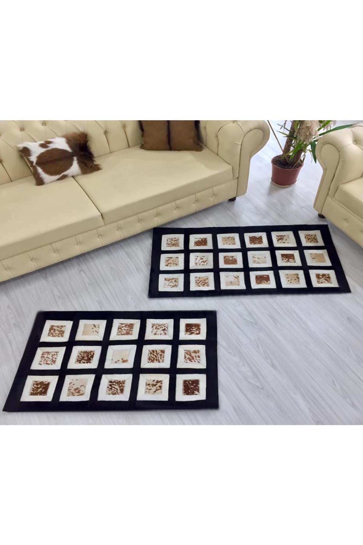 Desenli Kahve Deri Yolluk Halı - LEATINN LEATHER WEAR