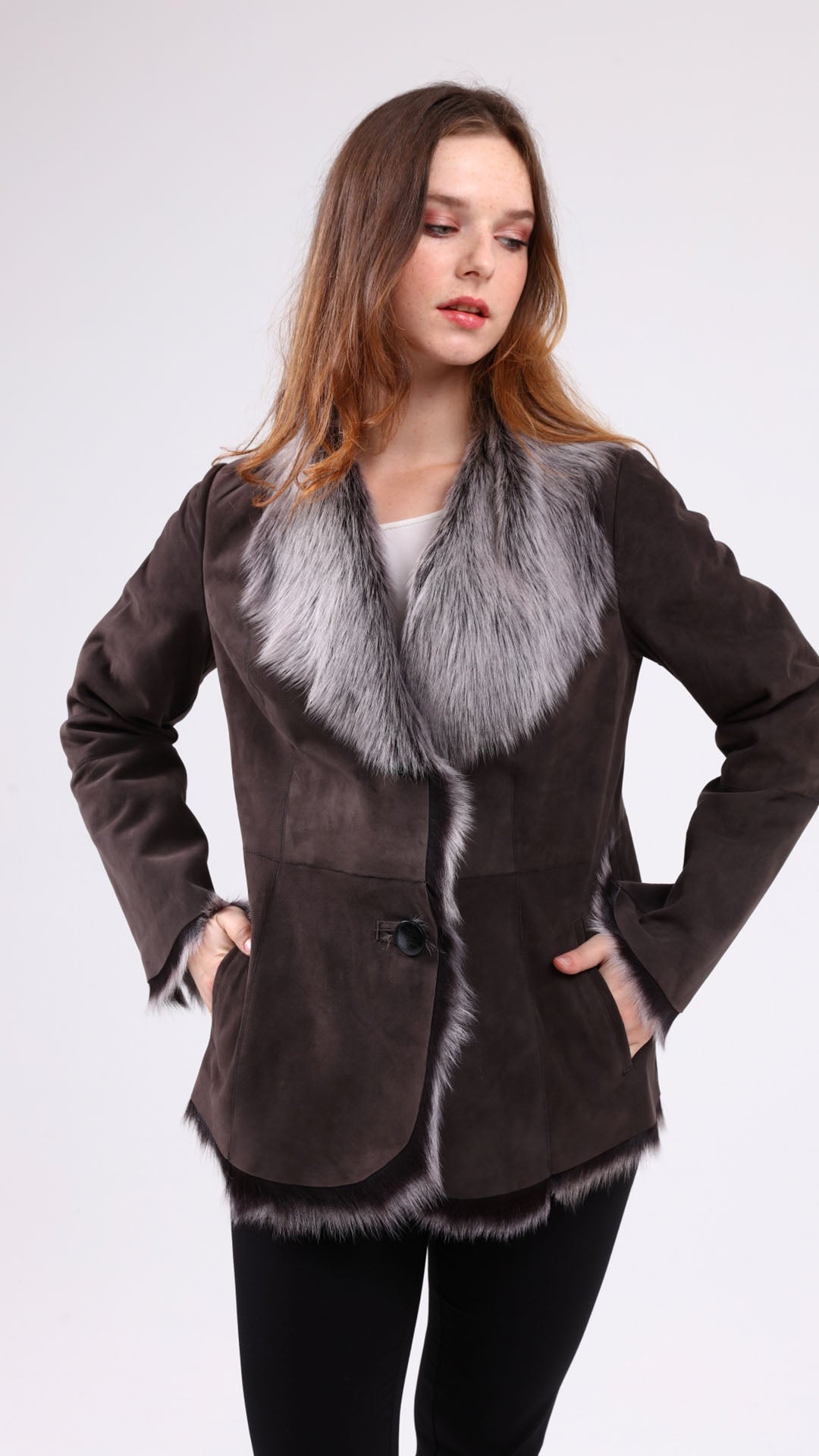 Gri Kadın Süet Deri Kaban - LEATINN LEATHER WEAR