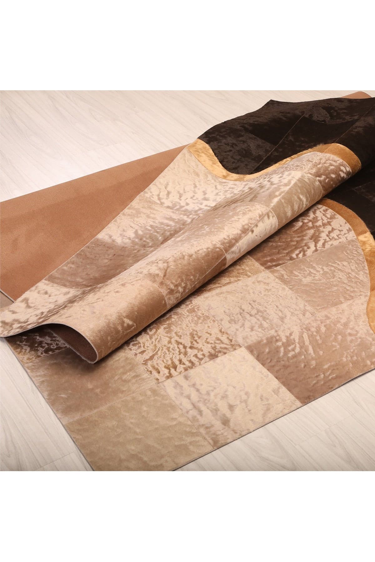 Altın Varaklı Bej Kahve Deri Halı - LEATINN LEATHER WEAR