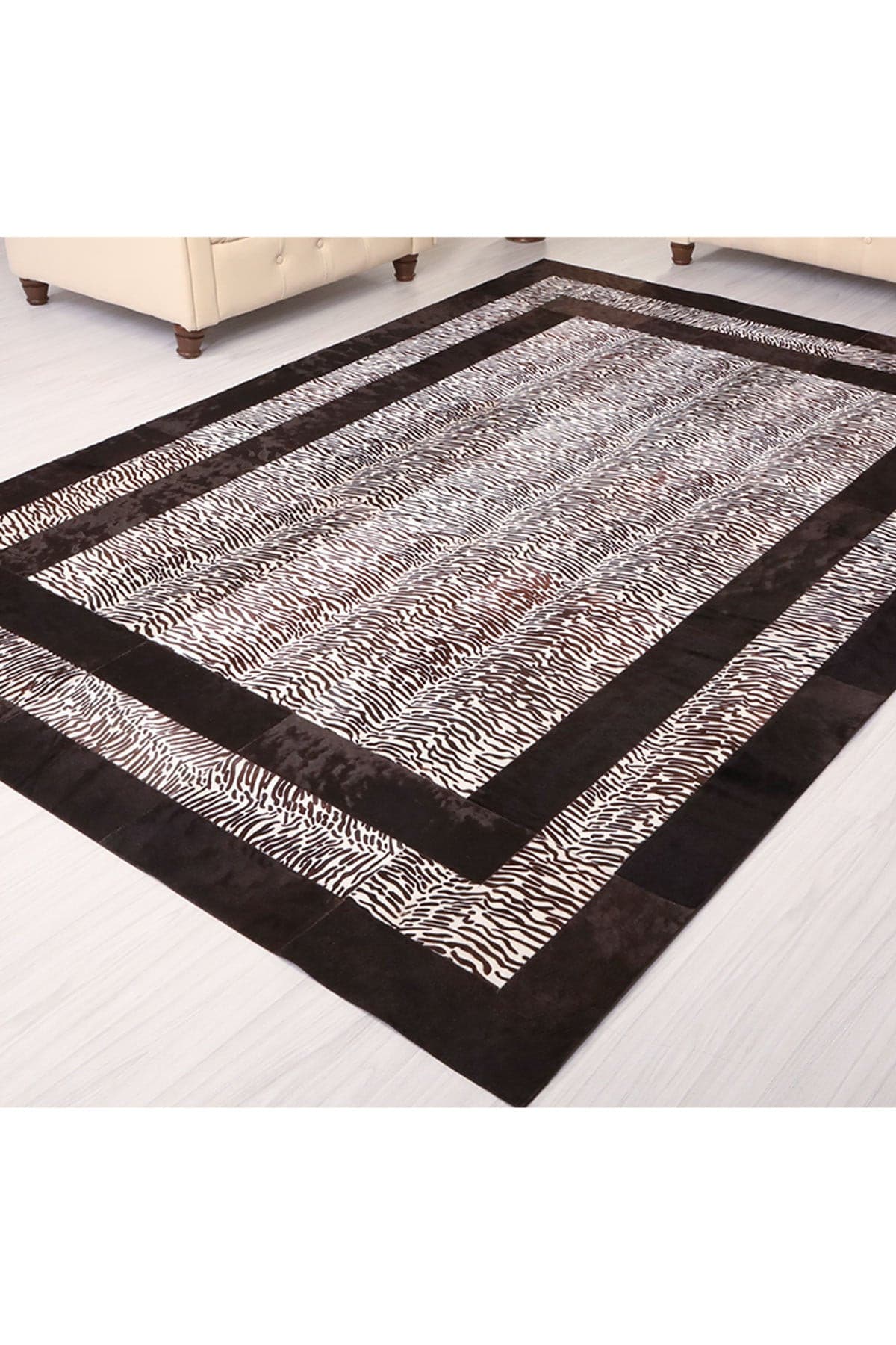 Zebra Desenli Kahve Çizgili Deri Halı - LEATINN LEATHER WEAR