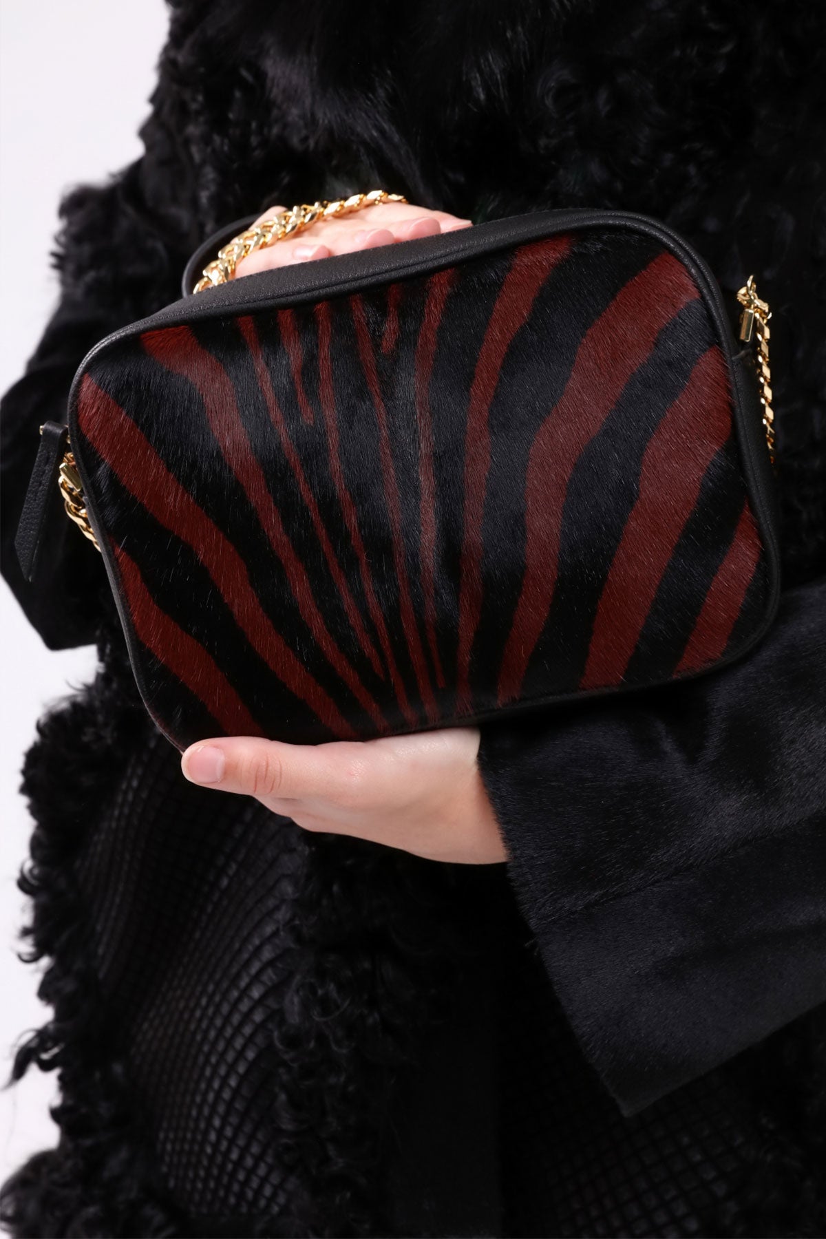 Koyu Kına Kadın Zebra Baskılı Deri Omuz Çantası - LEATINN LEATHER WEAR