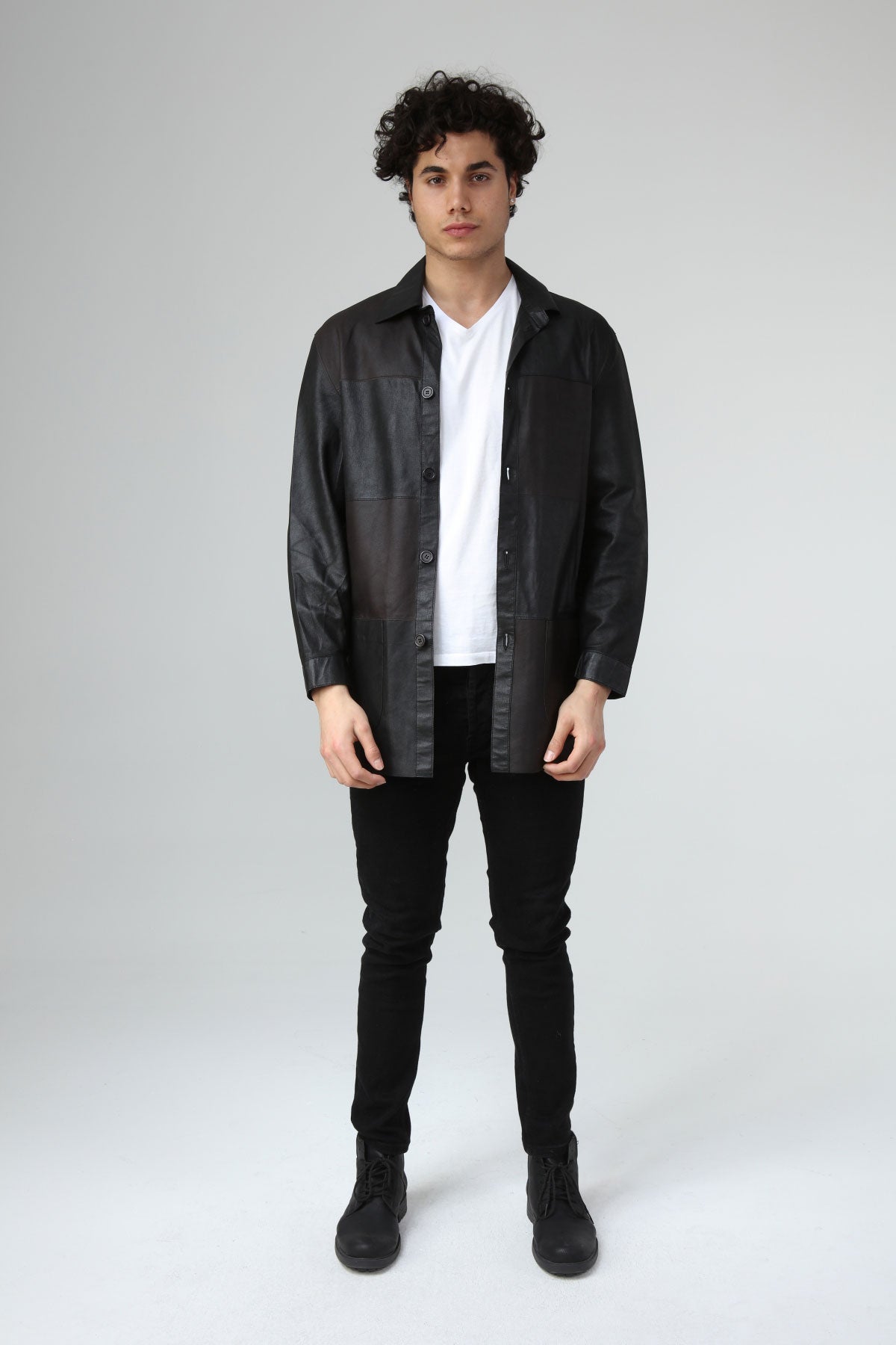 Siyah Erkek Düğmeli Deri Gömlek - LEATINN LEATHER WEAR