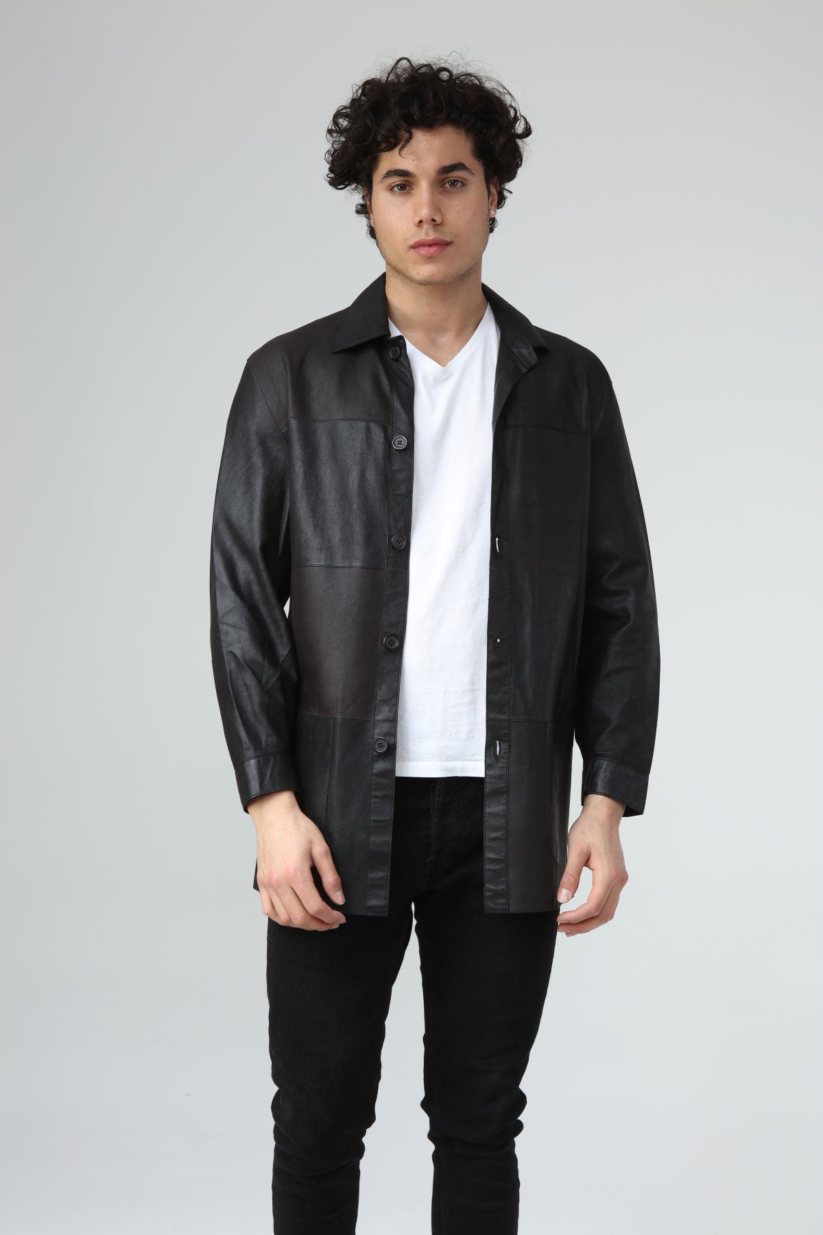 Siyah Erkek Düğmeli Deri Gömlek - LEATINN LEATHER WEAR