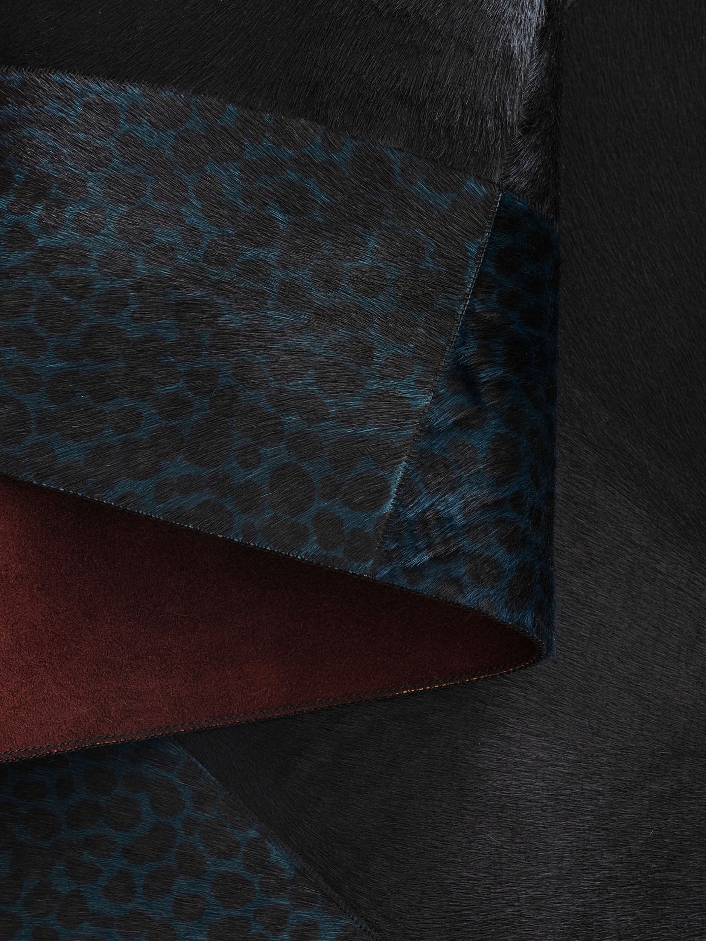 Turquoise Leopard Printed Black Leather Carpet