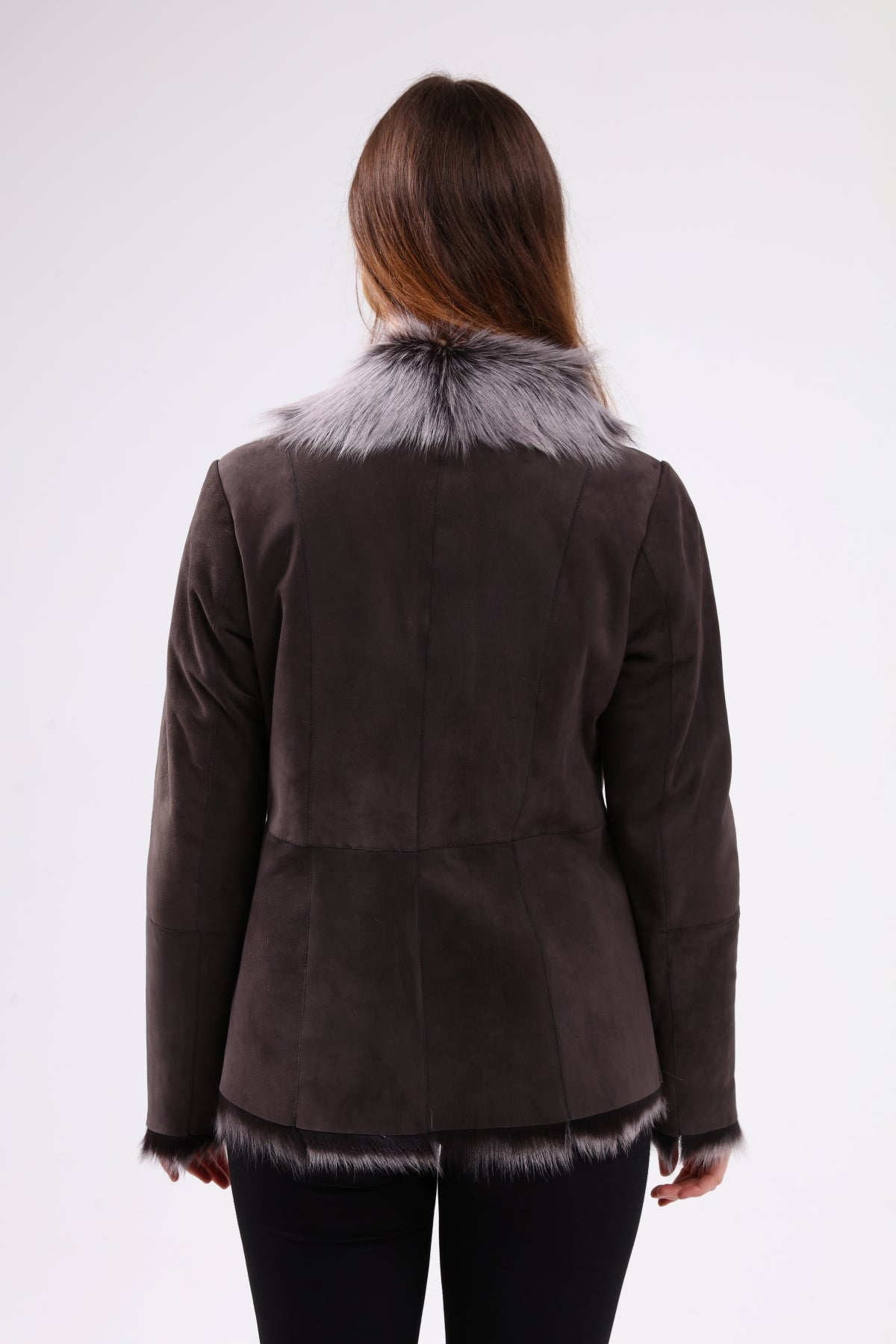 Gray Women's Suede Leather Coat