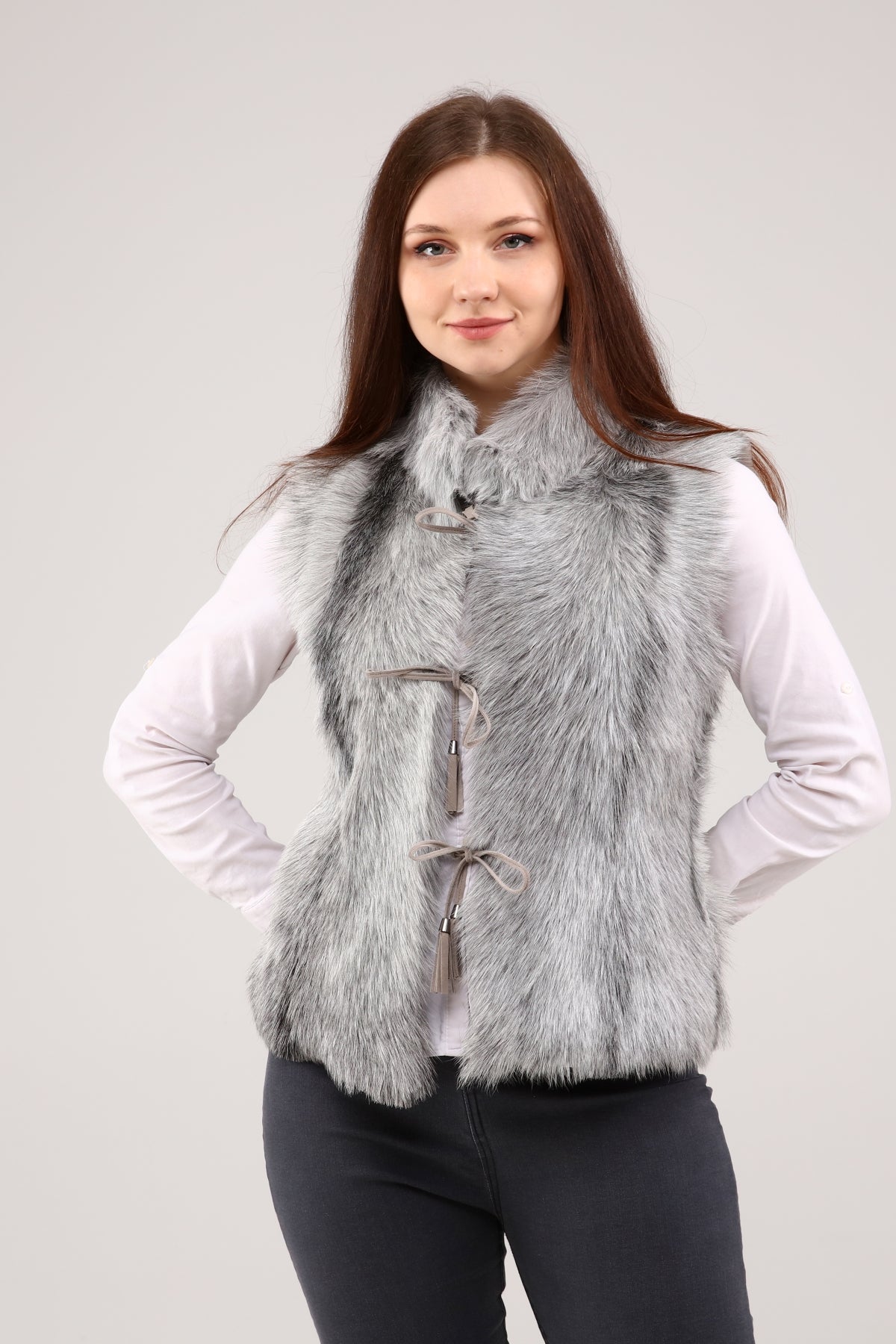 Light Gray Women's Leather Vest
