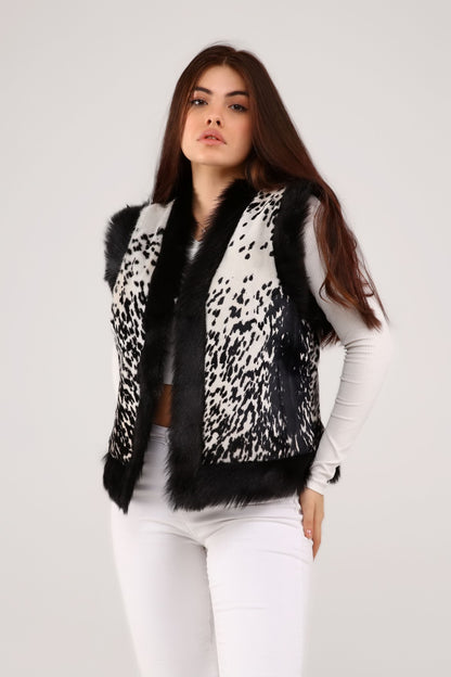 White Women's Patterned Leather Vest