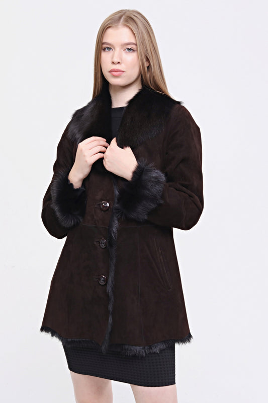 Brown Women's Suede Leather Coat