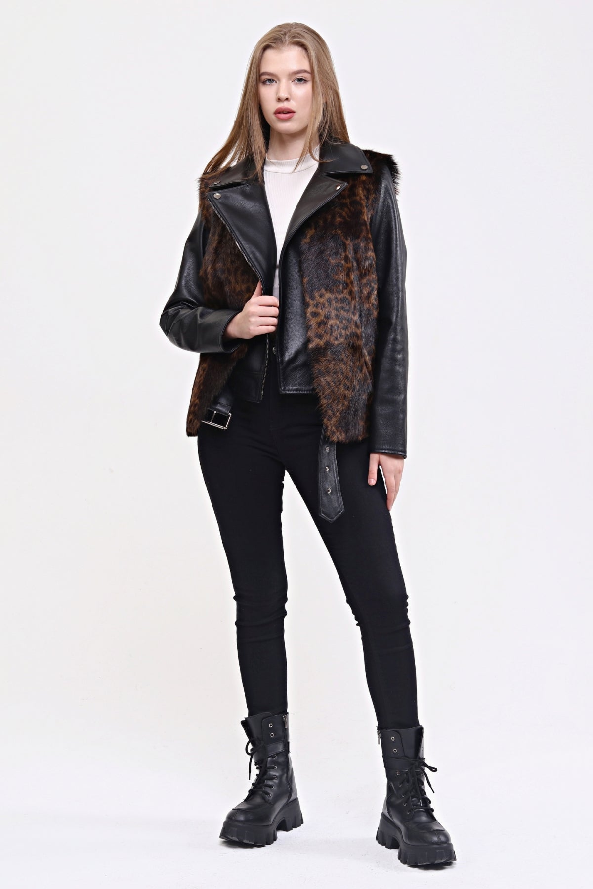 Leopard Patterned Women's Leather Vest