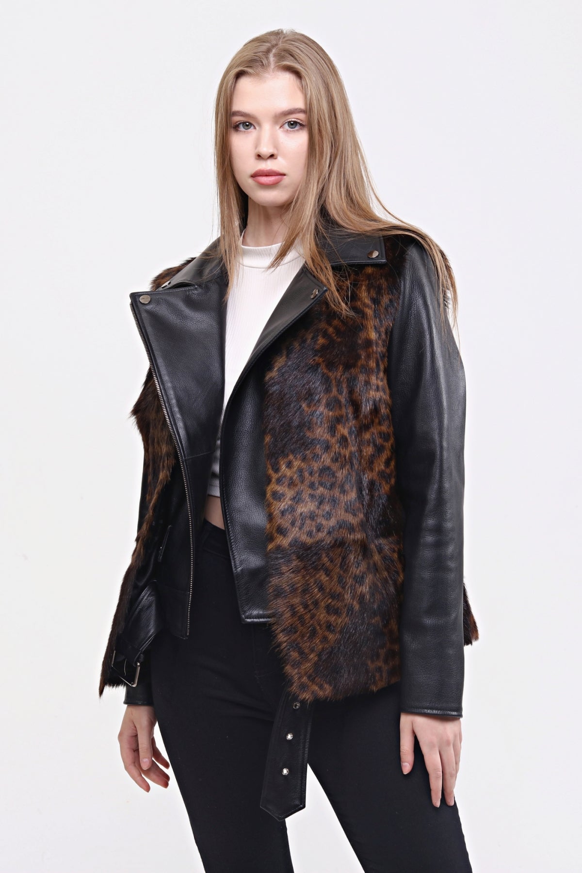 Leopard Patterned Women's Leather Vest
