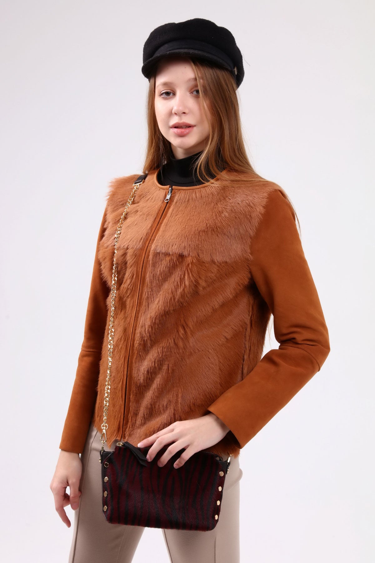 Konyak Kadın Tabi Deri Ceket - LEATINN LEATHER WEAR